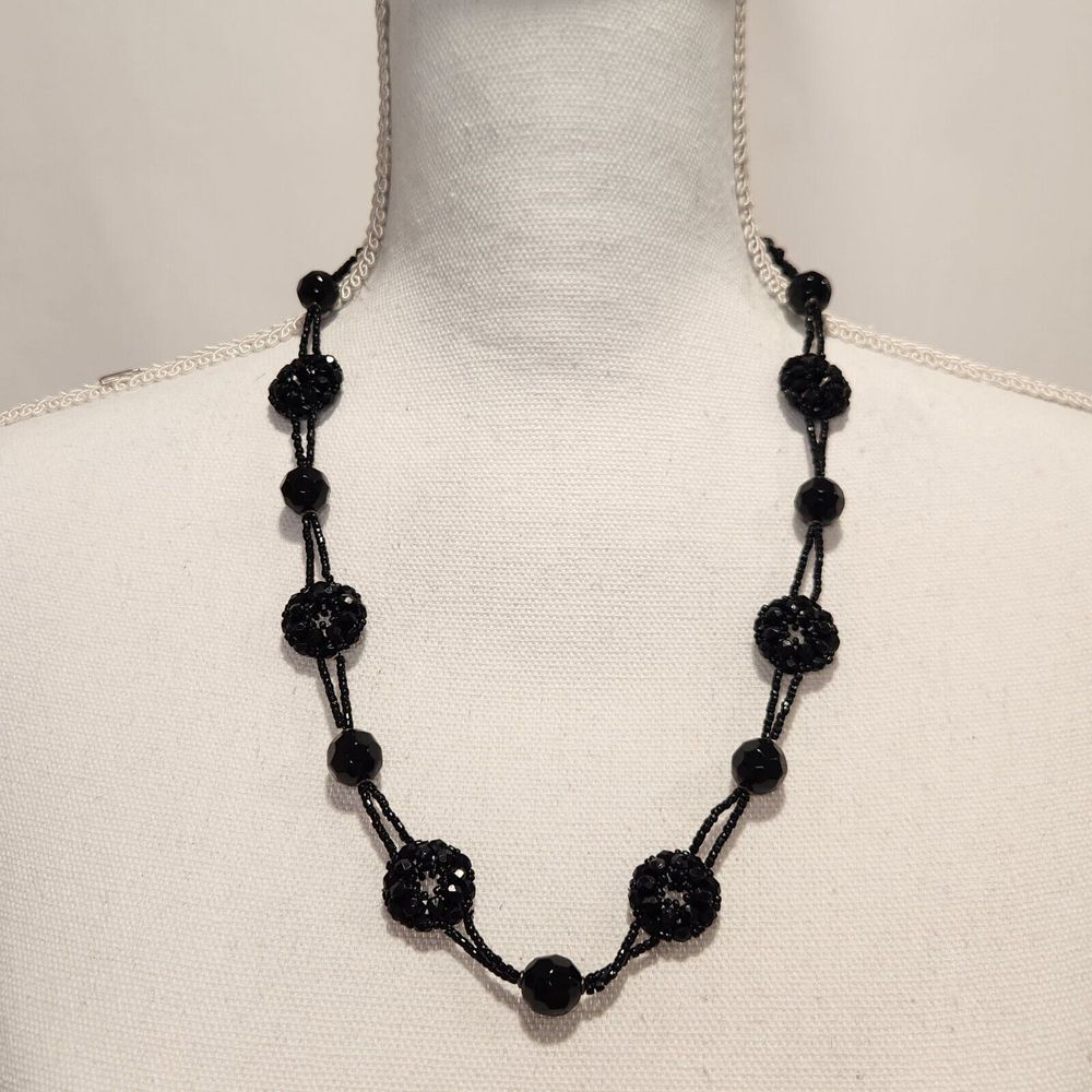 Elegant Black Beaded Statement Necklace Evening Formal Jewelry 24"